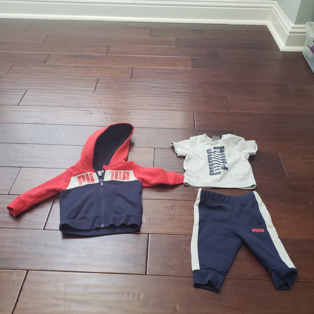 NWOT 0-3M Red Gray & Navy Puma Sweat Set